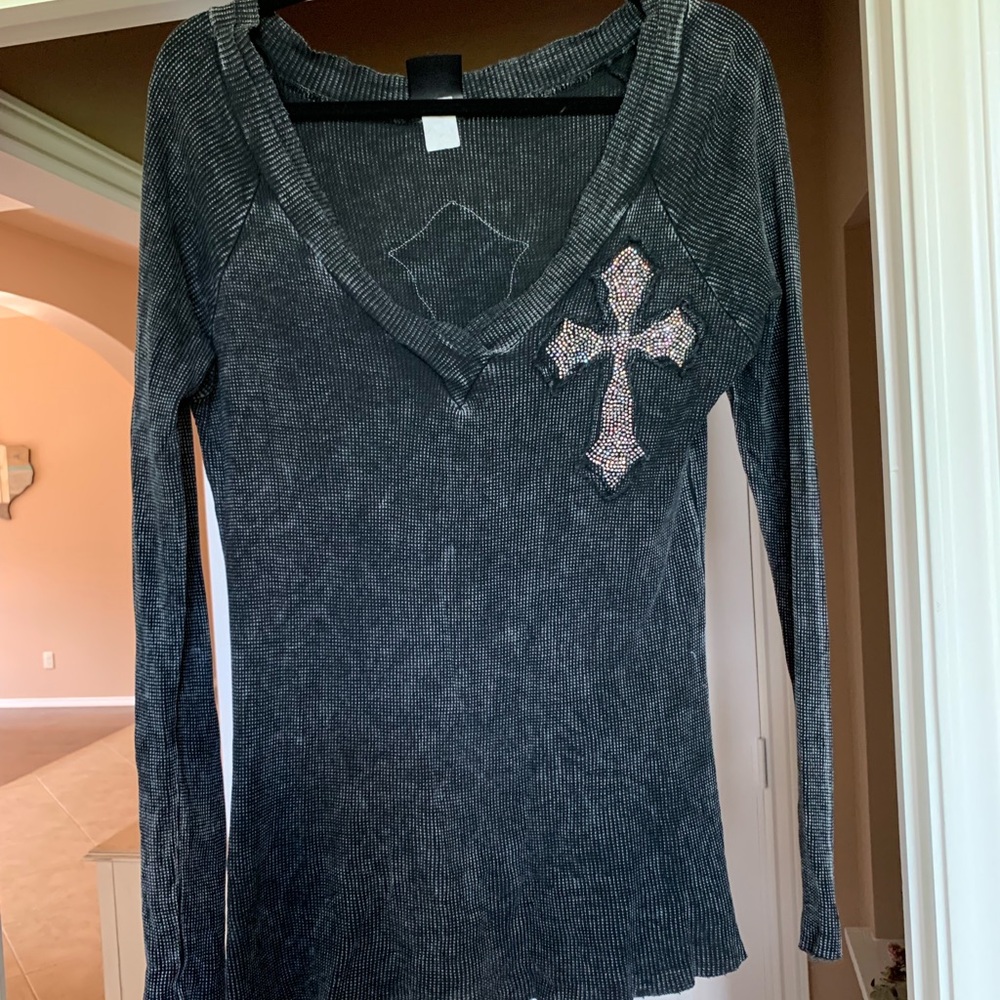 HOW CUTE Rhinestone Cross long sleeve
